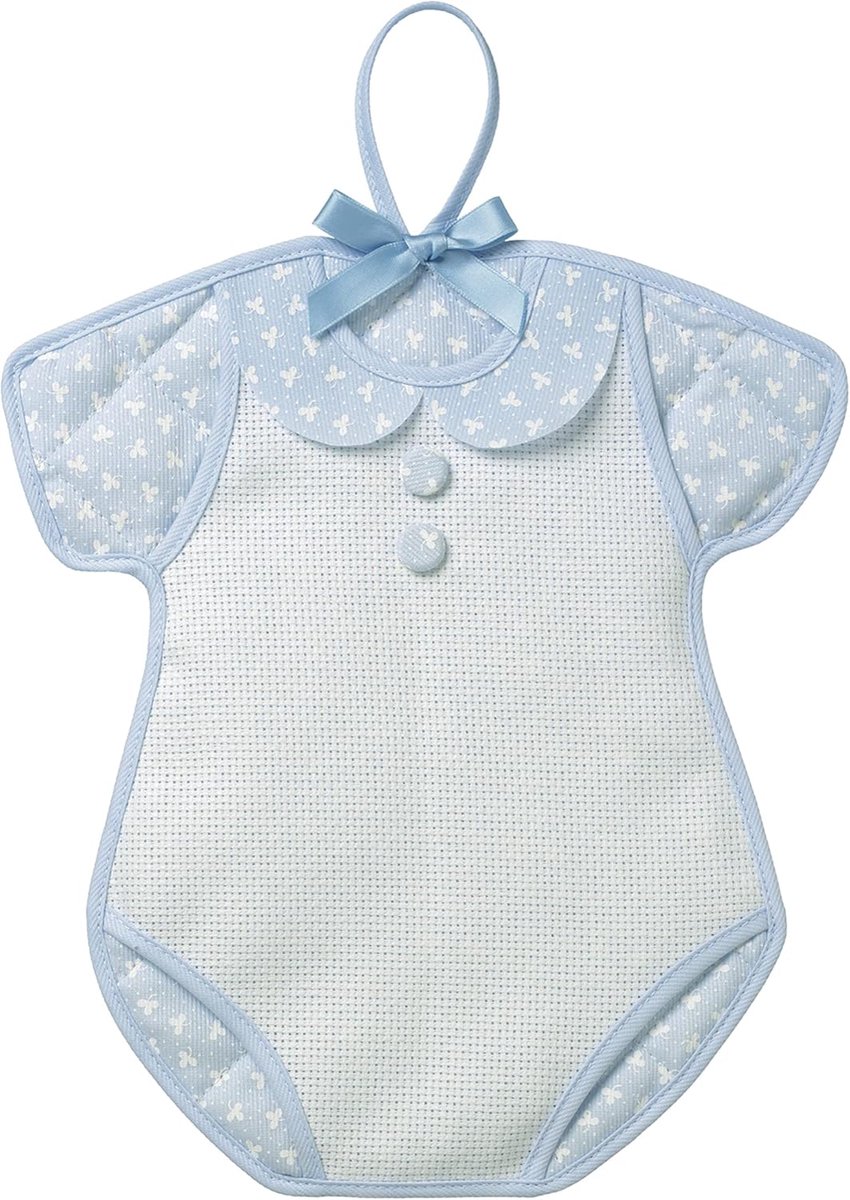 SnelShoppen - Schattige Baby Romper met Kraag en Strik voor de Geboorte van een Kind - Lichtblauw - 22x25 cm - Ideaal voor de Deur of Wand