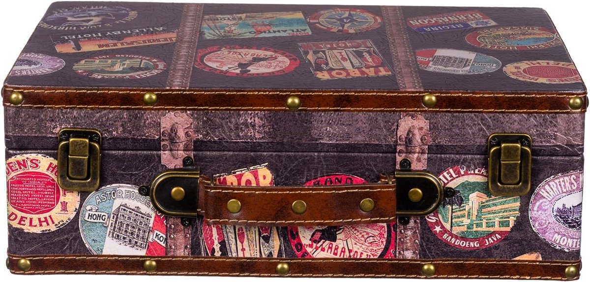 SnelShoppen - XL Houten Koffer Set met Leren Afwerking, Piraten Kist, Stijlvol Design voor Reizen, Opslag, Decoratie, Vintage Look, Hoogwaardige Houtb