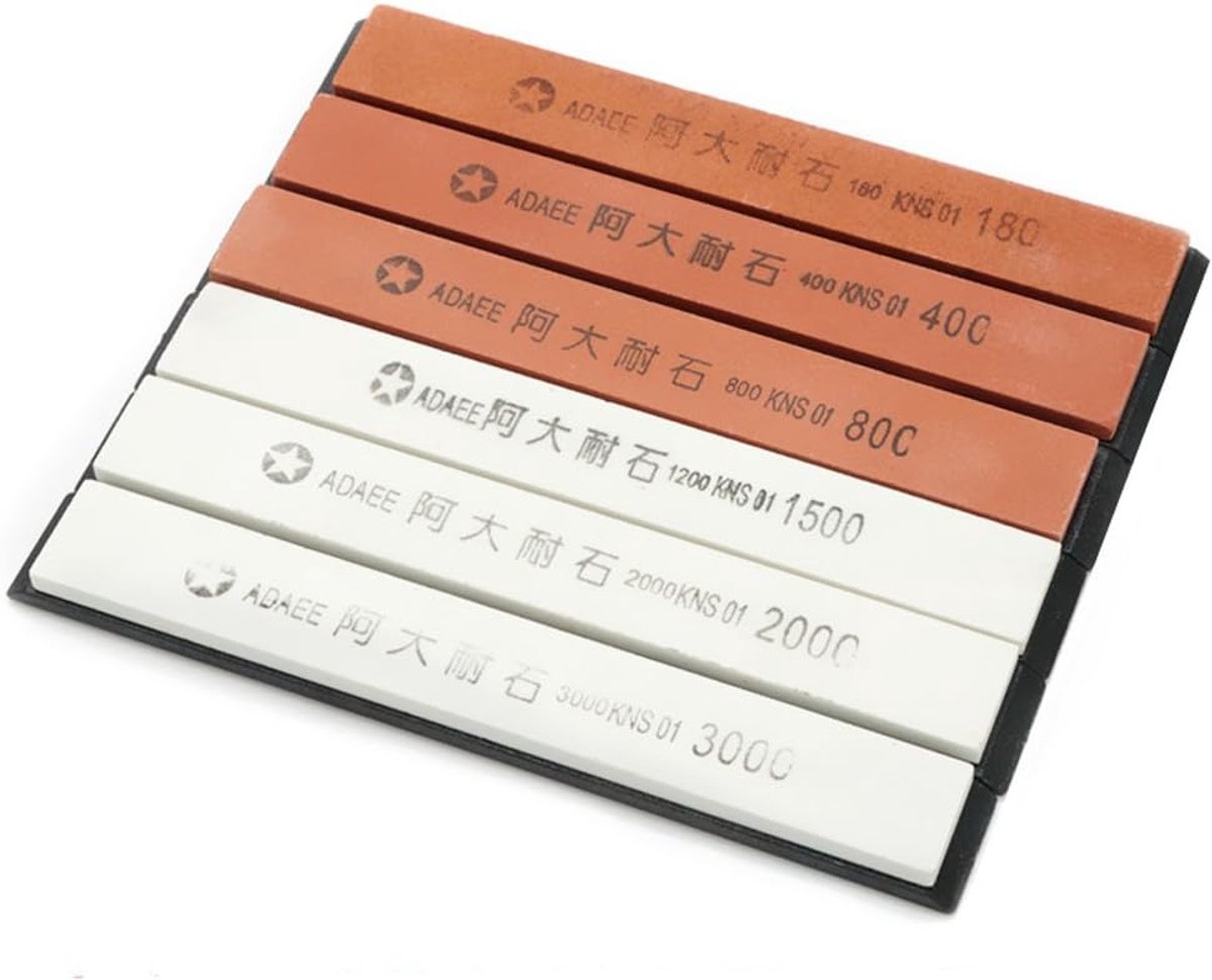 SnelShoppen - 6-delige Slijpsteen Set met Korrelgrootte 180, 400, 800, 1500, 2000, 3000 - Professionele Messenslijper voor Keuken en Tuin - 15x2cm