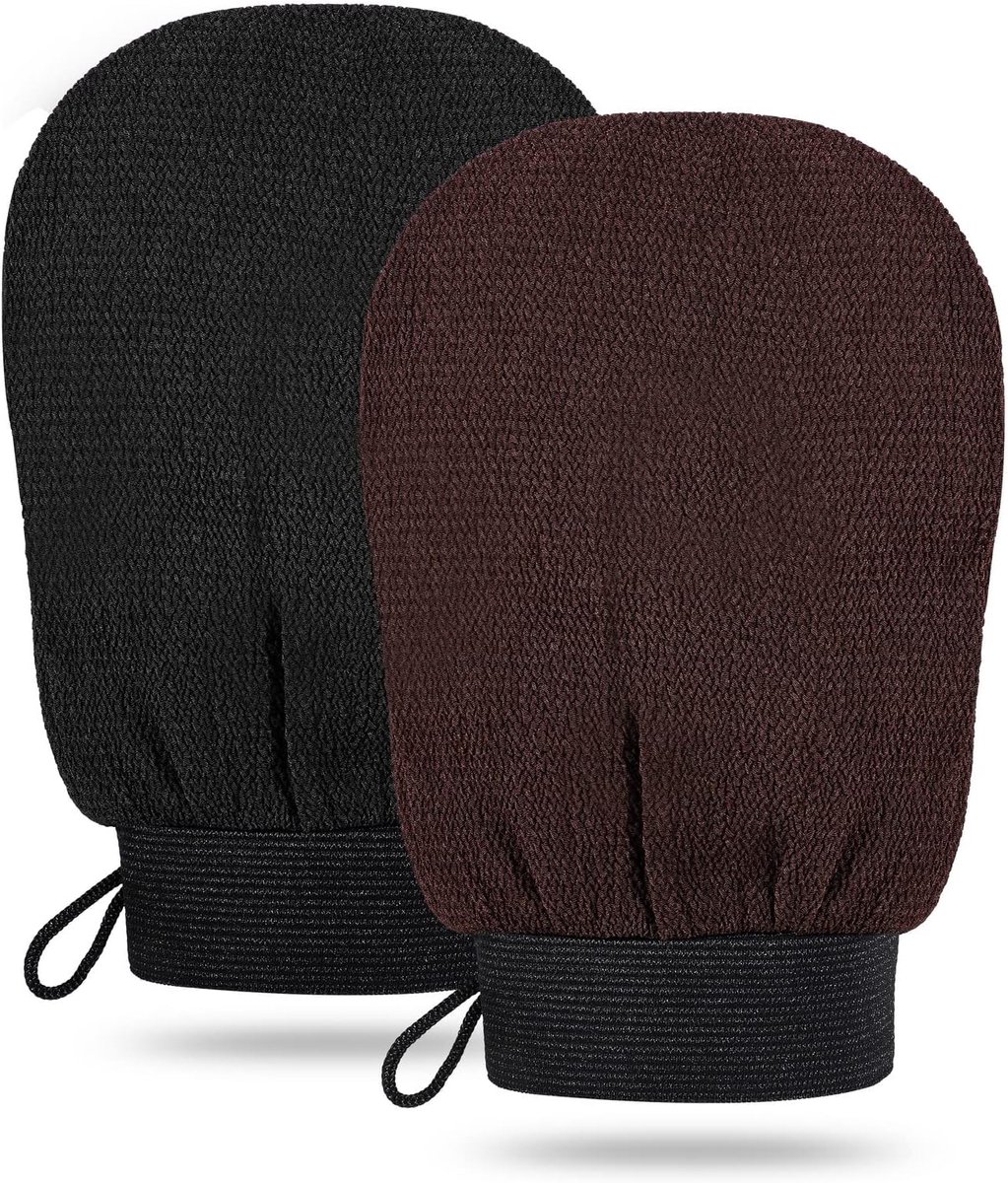 SnelShoppen - 2 Stuks Exfoliërende Handschoenen - Zachte Viscose Fiber Exfoliatie voor Lichaam en Gezicht - Verwijdert Onzuiverheden - Zwart en Bruin