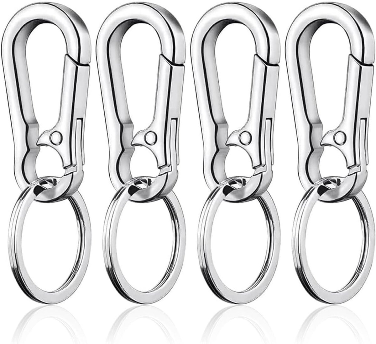 SnelShoppen - 4 Packs Carabiner Sleutelhangers Metaal Organizer Unisex Chain Clips (M) Zilver - Duurzaam, Corrosiebestendig, Voor Buiten, Camping, Tui