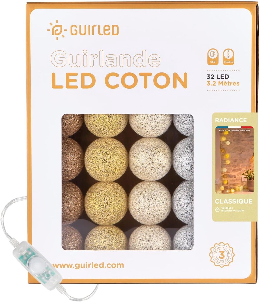 SnelShoppen - LED Lichtslinger met USB LED Lantaarns - 3 Intensiteiten - 32 Ballen - 3.2 m - Voor Binnengebruik - Katoen en Plastic - Feestdecoratie -