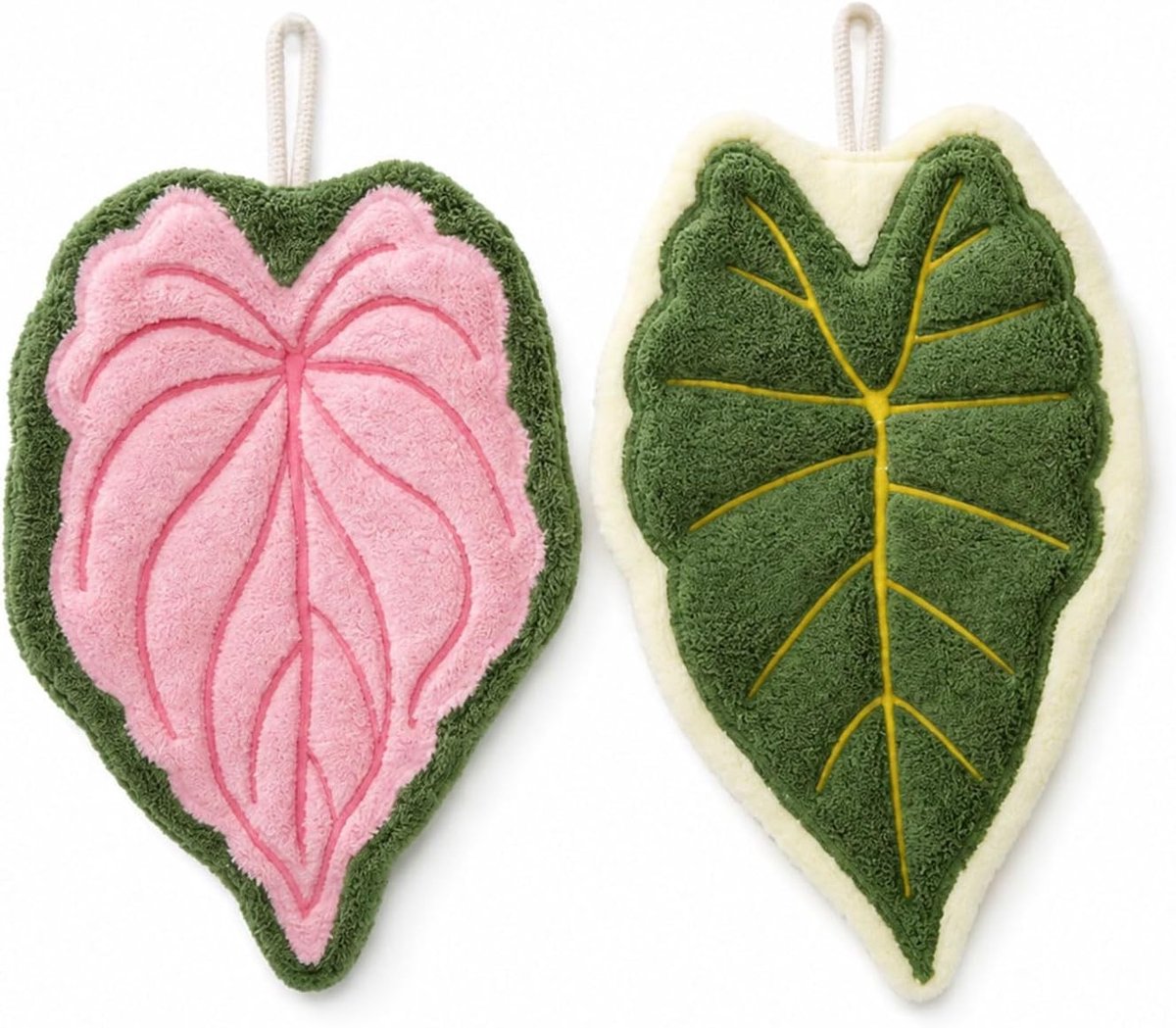 Bladvormige Handdoeken van Koraalfleece, Absorberend en Sneldrogend, Ideaal voor Bad, Keuken en Woonkamer (Groen Roze)