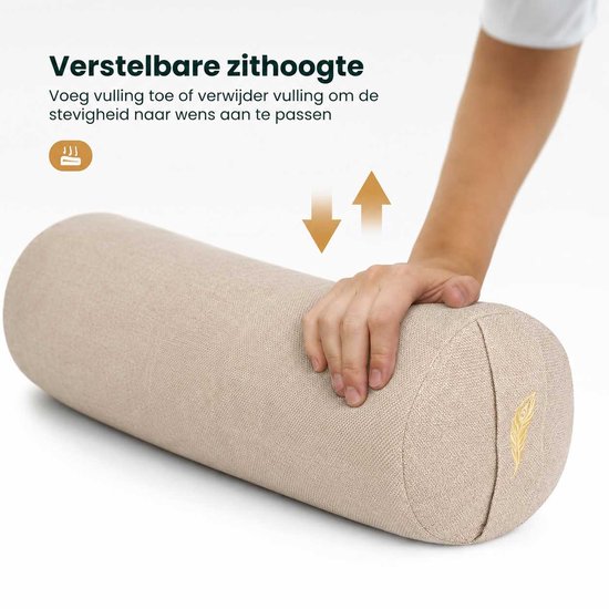 MindBaas - Yoga Bolster - Eco - Crème - Dubbel Gestikt - 60 x 20 cm (lengte x diameter) - Yoga Kussen - Yoga Rol van MindBaas — afbeelding 5