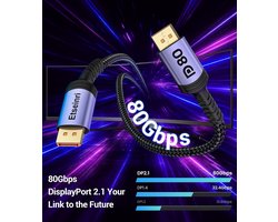 SnelShoppen - DisplayPort 2.1 Kabel 4M 80Gbps VESA Gecertificeerd voor 16K@30Hz 8K@240Hz 4K@540Hz Gaming Monitoren en Grafische Kaarten, HDR, FreeSync