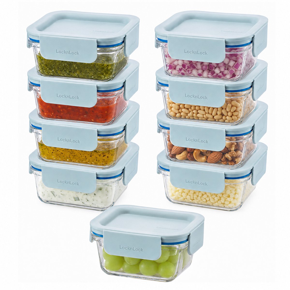 Lock&Lock Glazen (mini) Vershoudbakjes - Meal prep bakjes glas - Ovenschaaltjes met deksel - 160 ml - Mint deksel - Luchtdicht - BPA vrij - PFAS vrij - Airfryer bakjes - Bewaarbakjes - Vershoudbakjes glas - 1 persoons ovenschaal - Set van 9 stuks