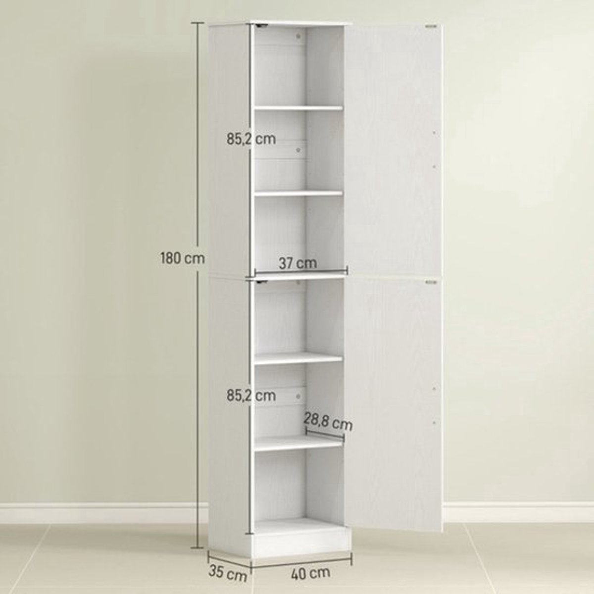 Hoge Badkast – Hoge Kast – Opbergkast – Badkamerkast – Witte Kast – 2 Deuren – Verstelbare
