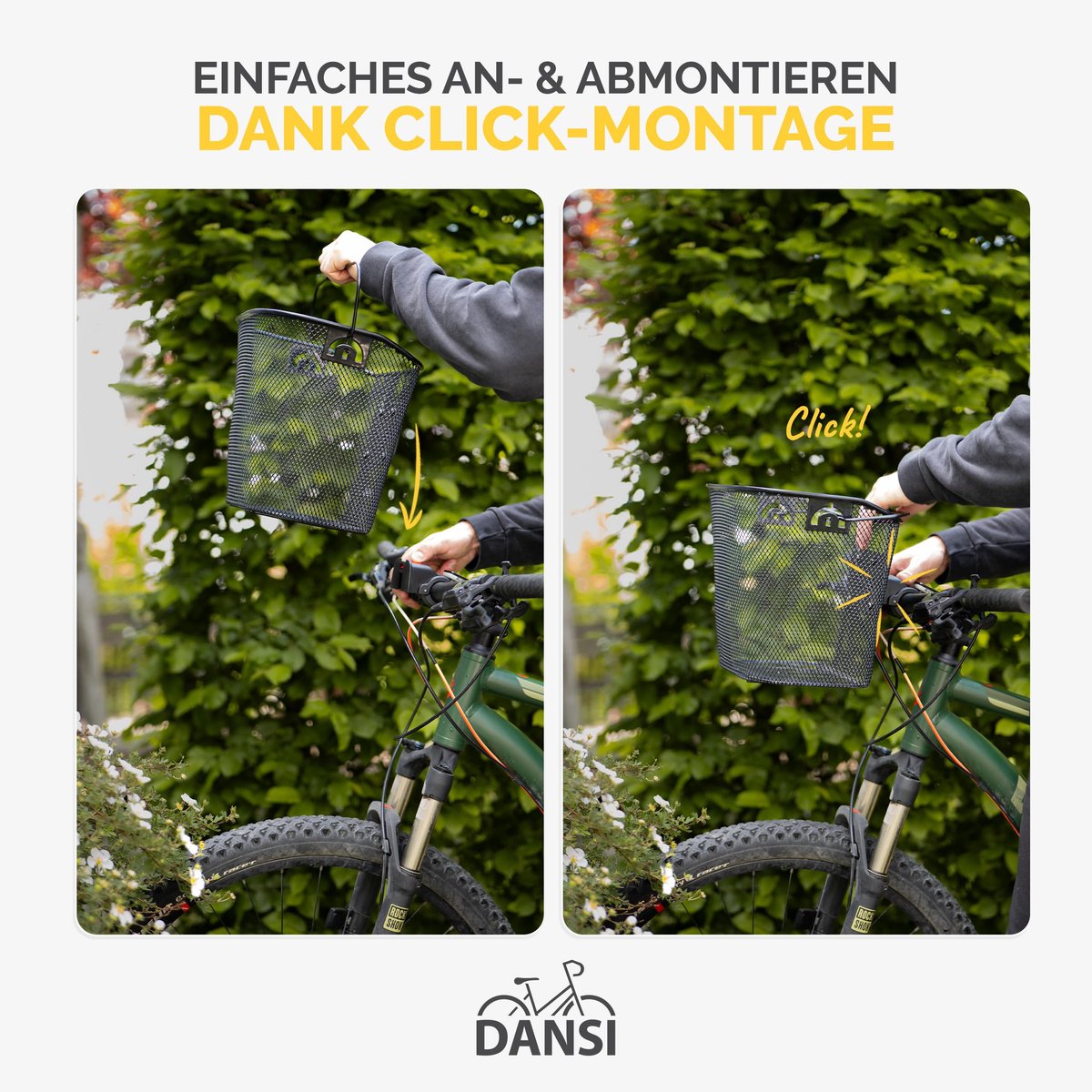 SnelShoppen - Fietsmand Voorzijde met Express Klikhouder - 33x26x27 cm - Stuurmand Fiets - Ideaal voor Kinderen, Tuin, Camping, en Boodschappen