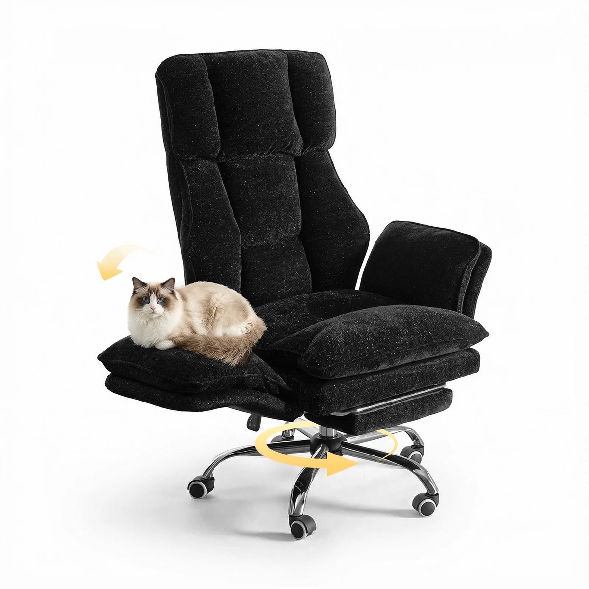 RosaBloom Bureaustoel - Gamestoel - Fauteuil - Ergonomisch - Grote Zitting - Opklapbare Armleuningen - Met Voetensteun - Zwart