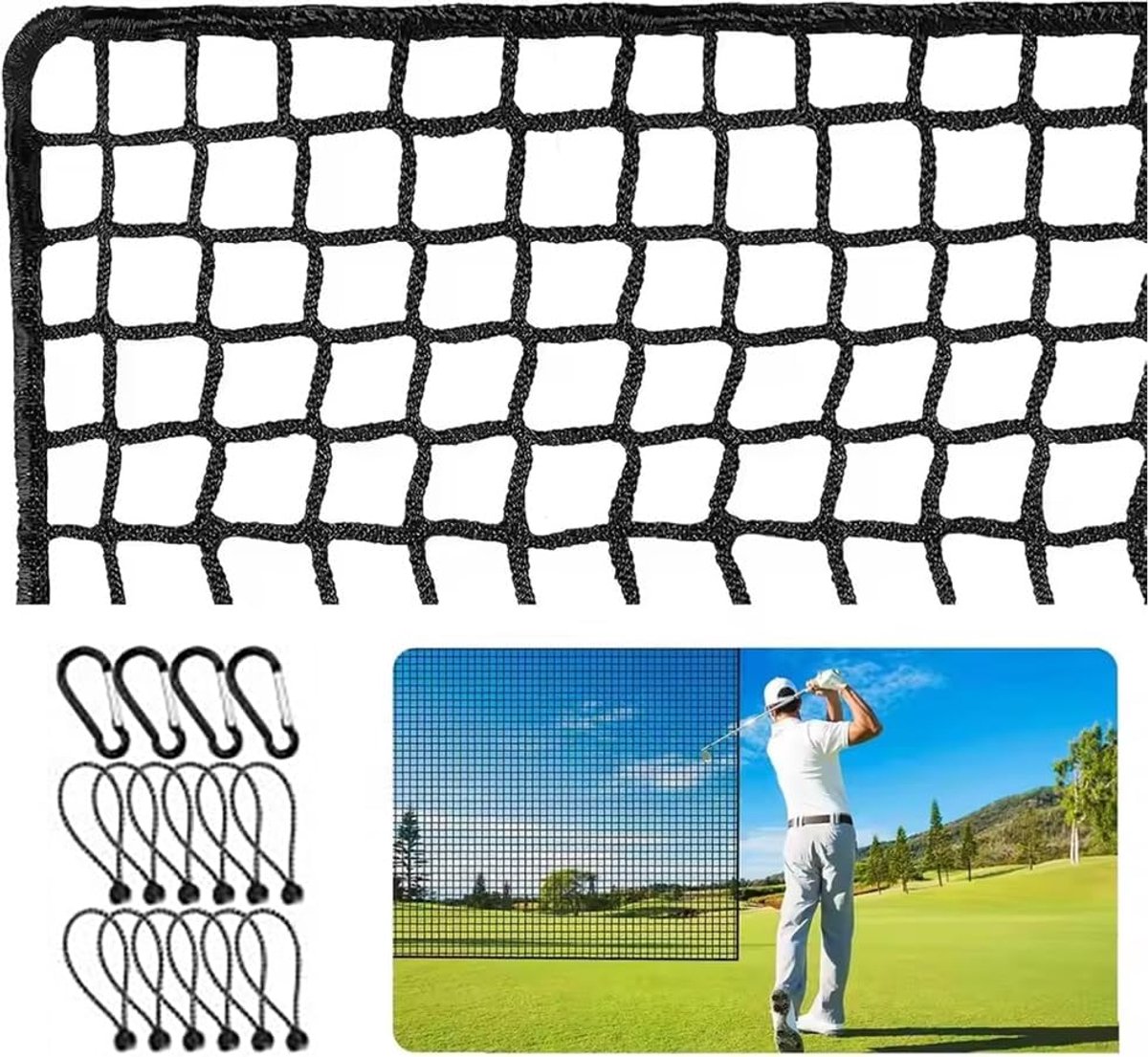 SnelShoppen - Golf net zwart polyester, draagbaar trainingsnet voor golf, honkbal en hockey, ideaal voor binnen en buiten gebruik, sterk en slijtvast,