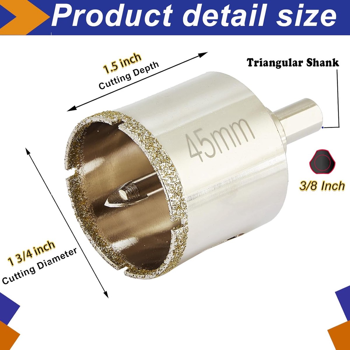 SnelShoppen - 45 mm Diamant Boor Huls met Testbit, Tegel Boor Huls met Center Boor voor Marmer, Graniet, Keramiek, Porselein Tegels