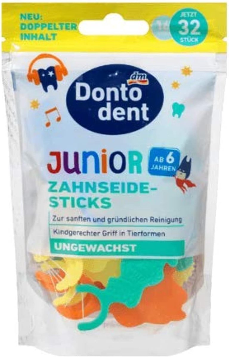 SnelShoppen - Floss Sticks Junior, 32 Soft Dental Floss Sticks voor Kinderen, Dierlijke Handgreep, Voor Grondige Tandenreiniging, Zonder Fluoride, Voo