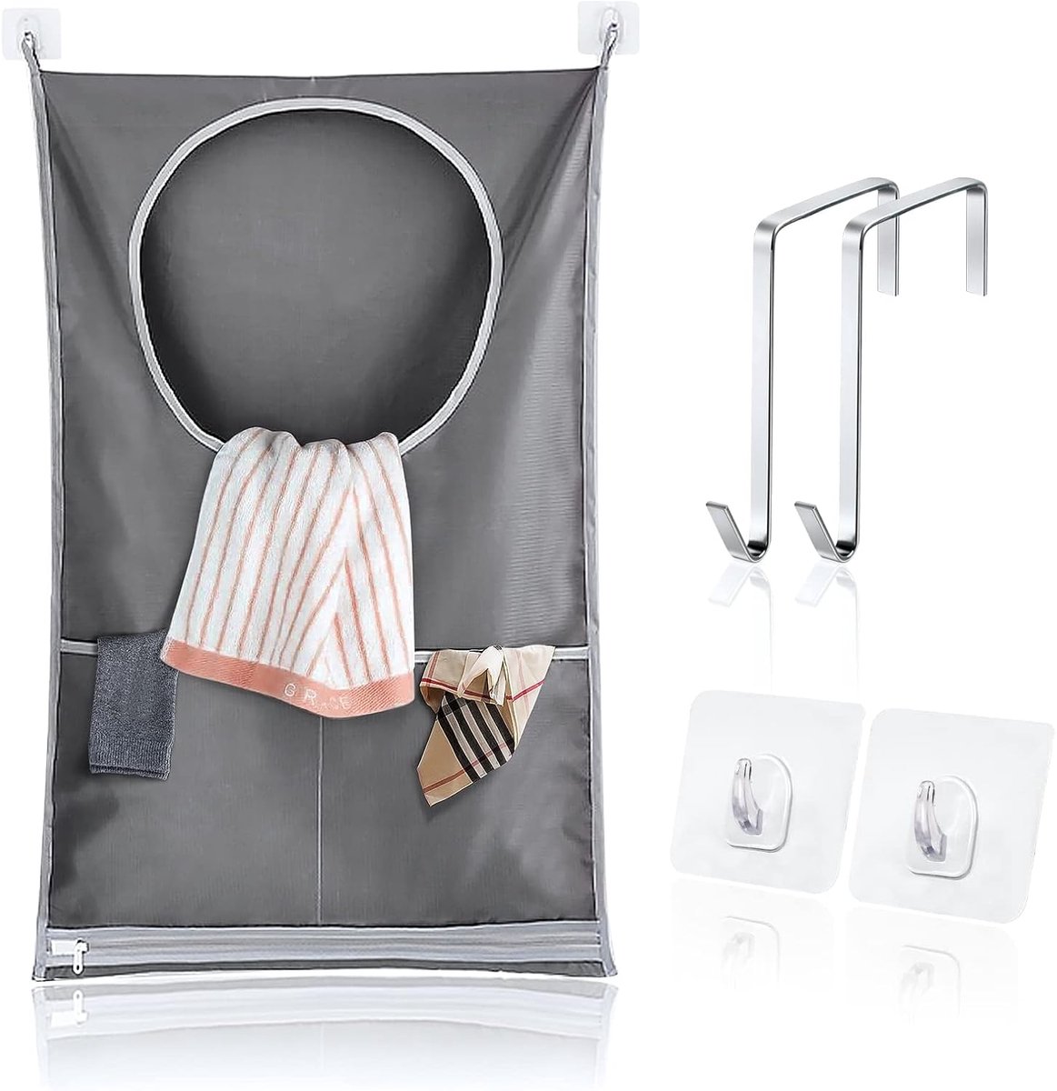 SnelShoppen - Grote Hangende Waszak - 73x48 cm - Wascollectoren voor Deur - Inclusief 2 Zuignappen & 2 Roestvrijstalen Haakjes - Ideaal voor Badkamer,