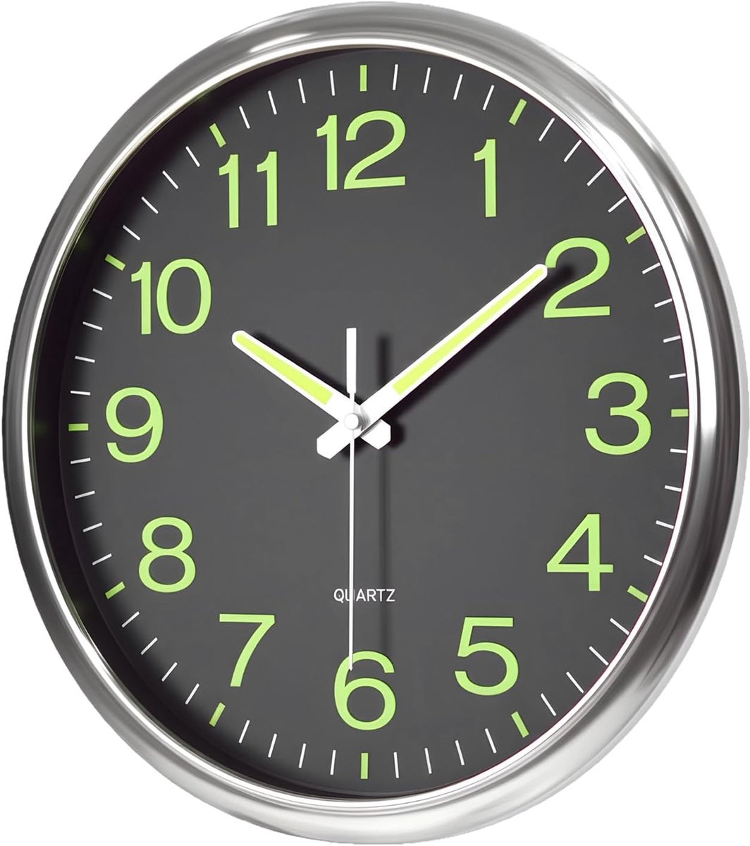 SnelShoppen - 12 Inch Luminous Wall Clock - Geluidloze Wanduur met Nachtverlichting voor Slaapkamer, Keuken, Kantoor, Woonkamer - Modern Design - Idea