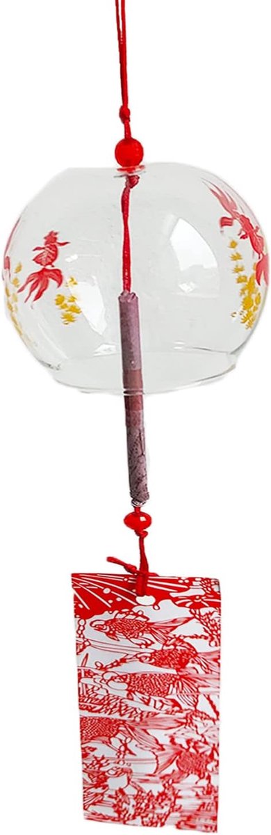 SnelShoppen - Japanse Windgong, Goudvis Windchimes, Rode Glazen Tuindecoratie, Hangende Windgong voor Auto Interieur, Home Decoratie, 30 cm