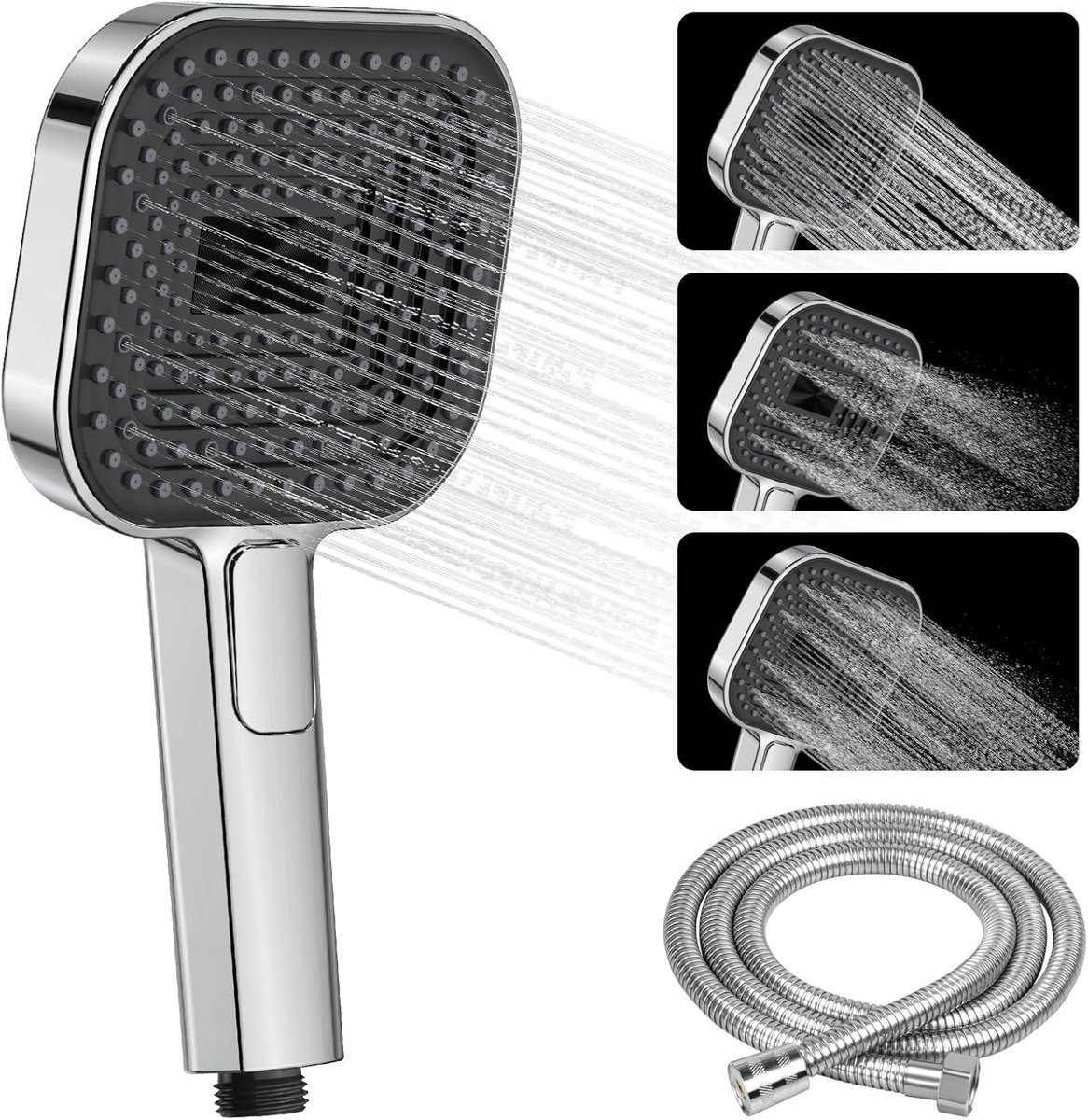 SnelShoppen - Grote Douchekop 135 mm, Hoge Druk & Waterbesparend met 3 Stralen (Rain/Massage/Mix), Anti-Kalk Silicium Nozzles, Chroom Design, Inclusie