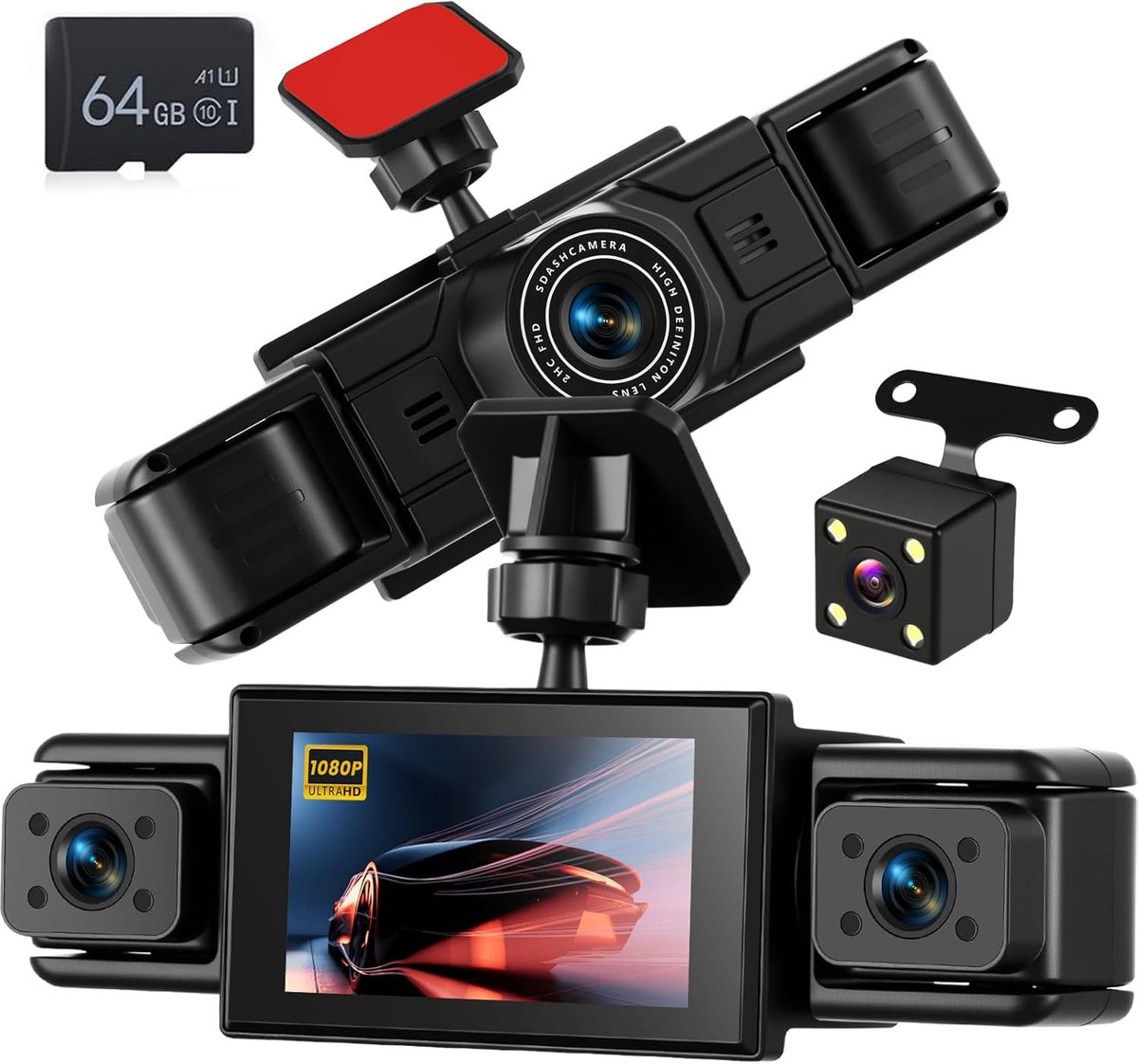 Dashcam - Zwart - 4-camera systeem - 360° bewaking - Voor Auto's