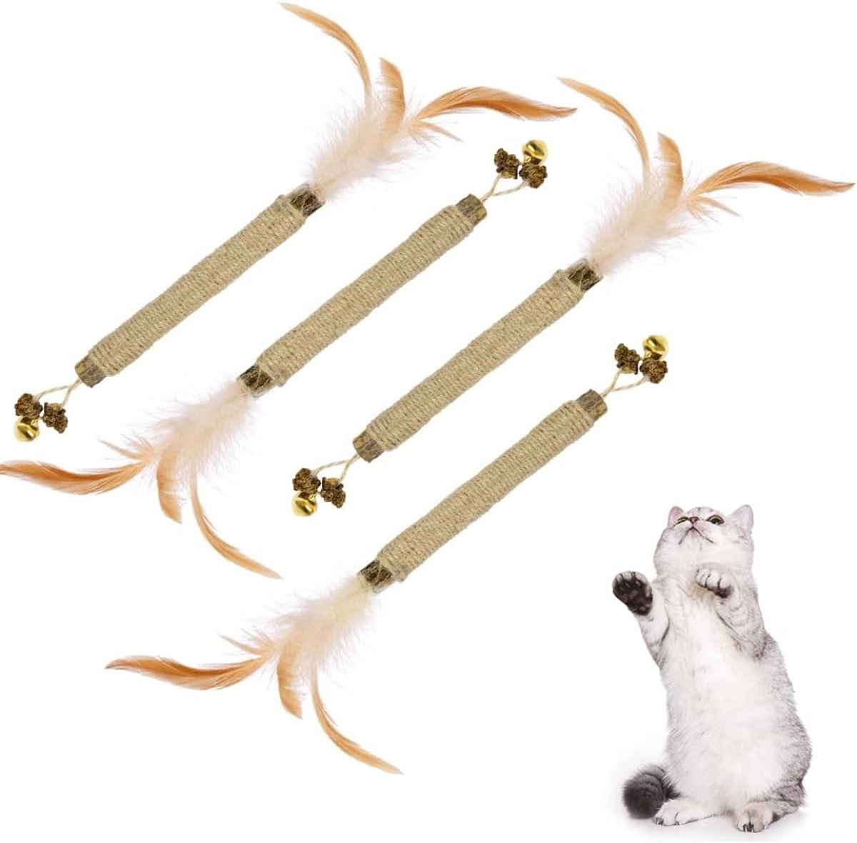 Natuurlijke Catnip Sticks voor Katten - 4 Stuks Kauwspeeltjes voor Tandverzorging, Verbetert Mondgezondheid en Vermindert Tandplak