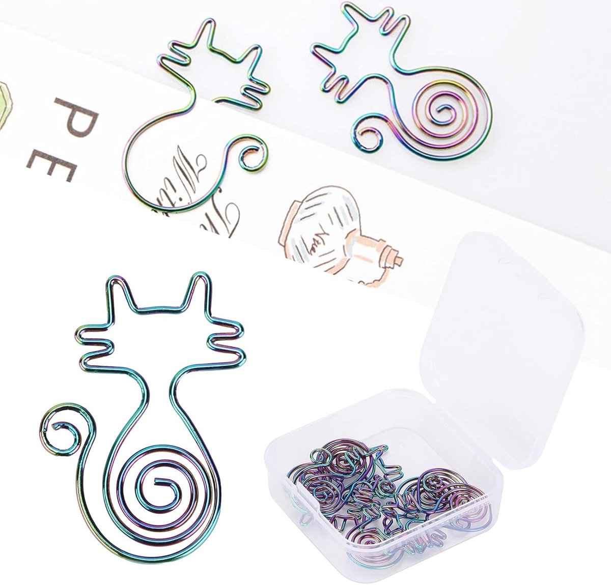 Kleurrijke Katvormige Paperclips - 10 Stuks Metalen Boekmarkeringen voor Documentorganisatie op School en Op Kantoor
