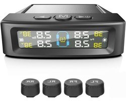 Bandenspanning Controlesysteem - TPMS Alarmsysteem - Veilig Rijden - Zonne-energie LCD - 4 Sensoren - Zwart