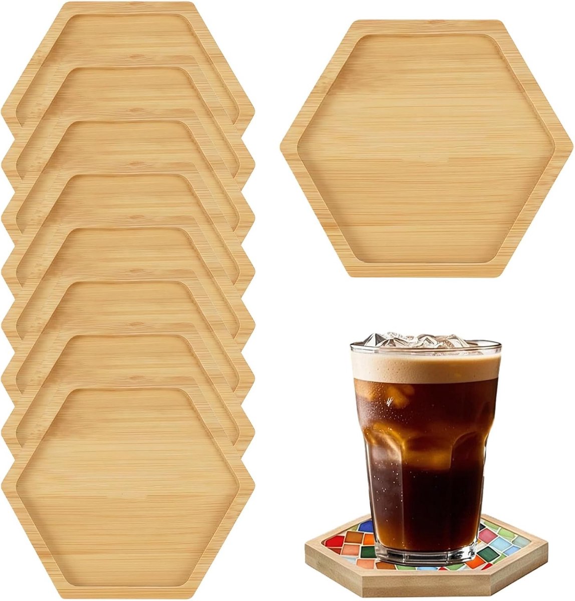 Set van 12 Bamboe Mozaïek Onderzetters, DIY Mozaïek Benodigdheden, Houten Onderzetters voor Kaarsen, Planten en Drinkbekers