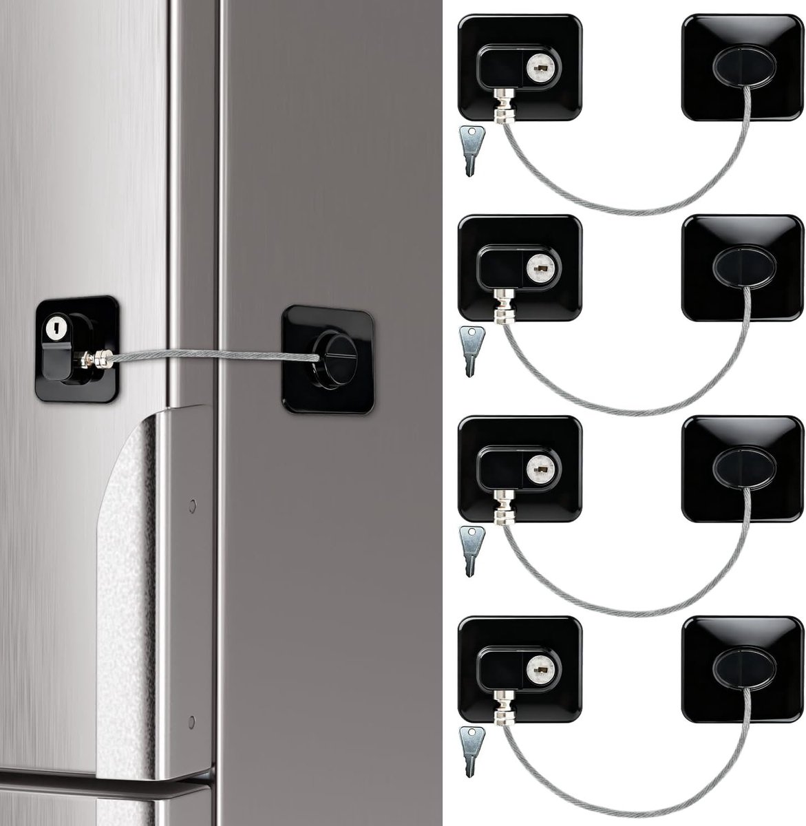 Set van 4 Koelkastsloten met Sleutels, Kindveilig, Zelfklevende Sloten voor Koelkast, Kasten, Ramen en Deuren