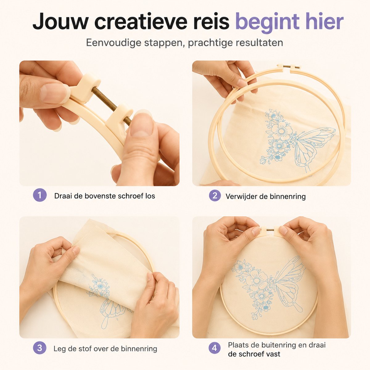 BOTC Borduurpakket Bloemen - Borduurset van 4 - Borduurpakketten voor Volwassenen - Hobby en Creatief - Borduren — afbeelding 4