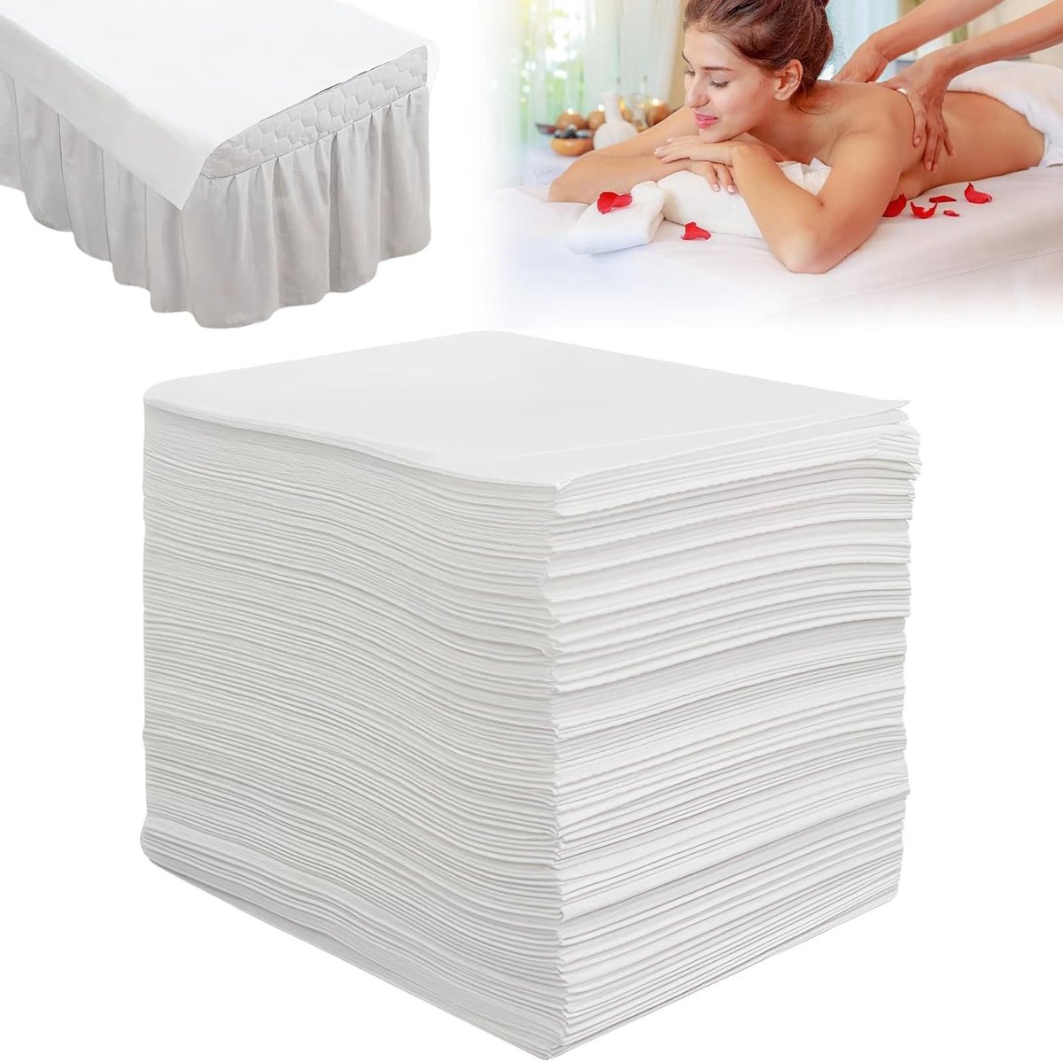 100 Wegwerp Covers voor Massagetafels, Niet-Geweven Stof, Ideaal voor Spa's, Tattoo Salons en Wellnessbehandelingen, 80 x 180 cm, Wit