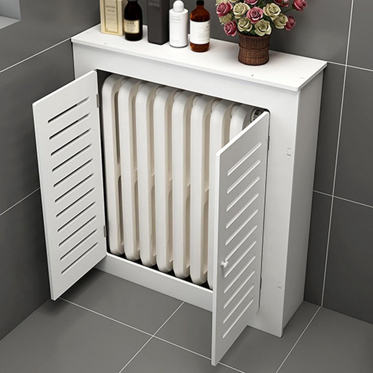 Radiatorafdekking - Verwarmingskast plank - Woonruimte decoreren - Hol Ventilatiesysteem - L80xH60xW15cm - Wit