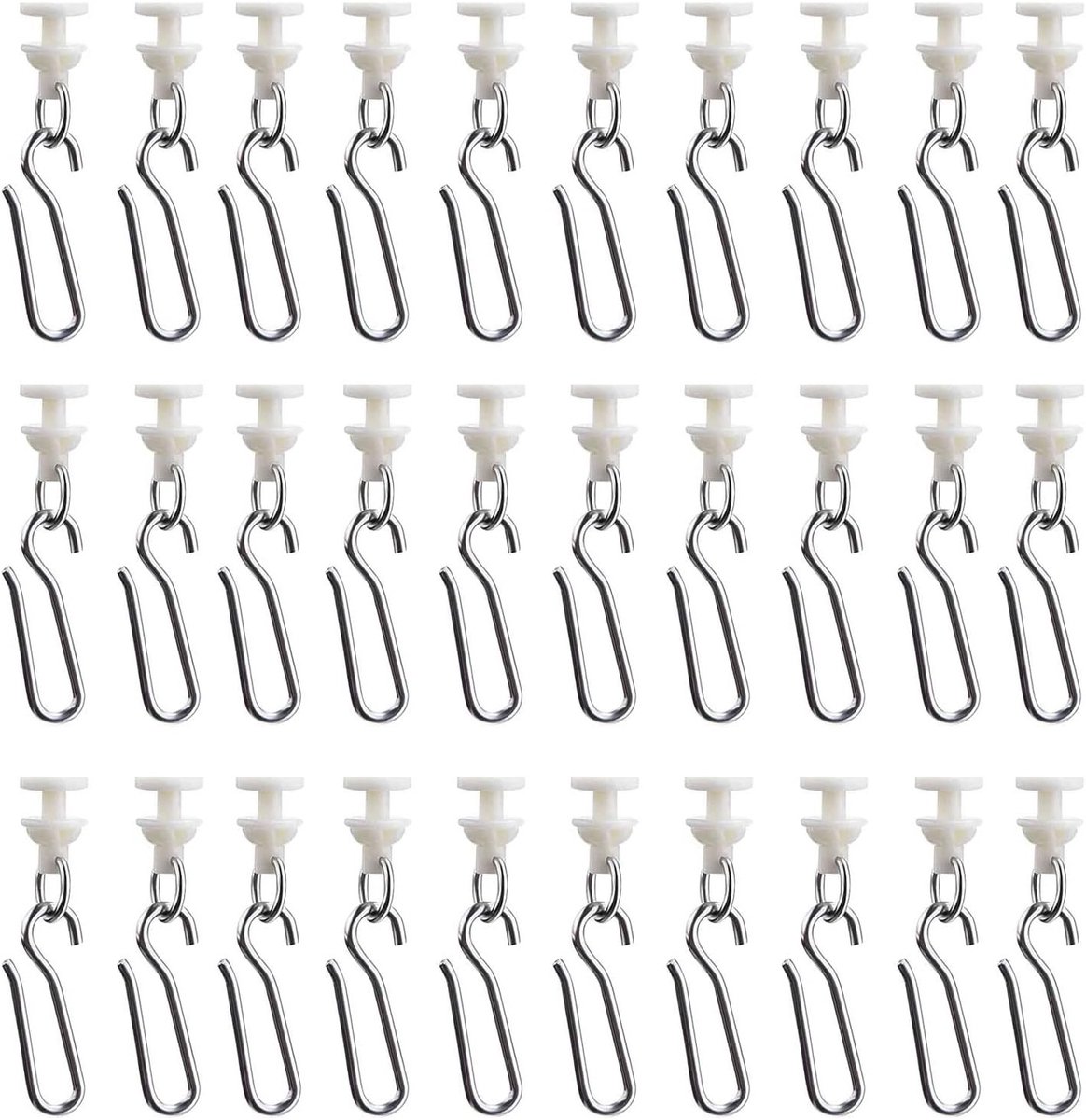 60 Stuks Gordijnhaken en Glijders met 30 Haken en 30 Rails voor Gordijnen en Douchegordijnen (Beige)