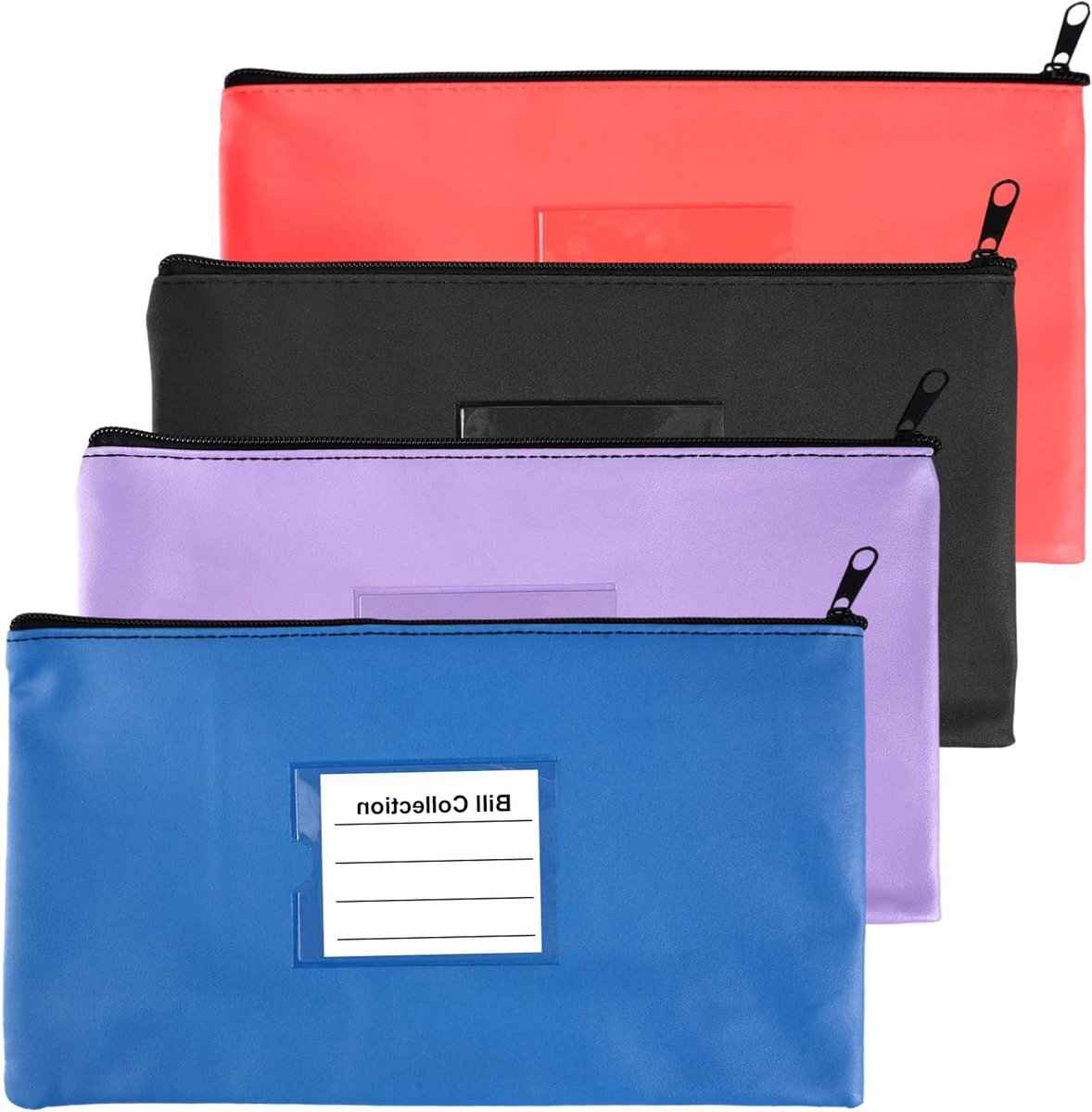 Geldmap met Ritssluiting en Venster - 4 Stuks Kunstleer Geldtassen voor Contant Geld, Rekeningen en Cosmetica - 28 x 15,5 cm