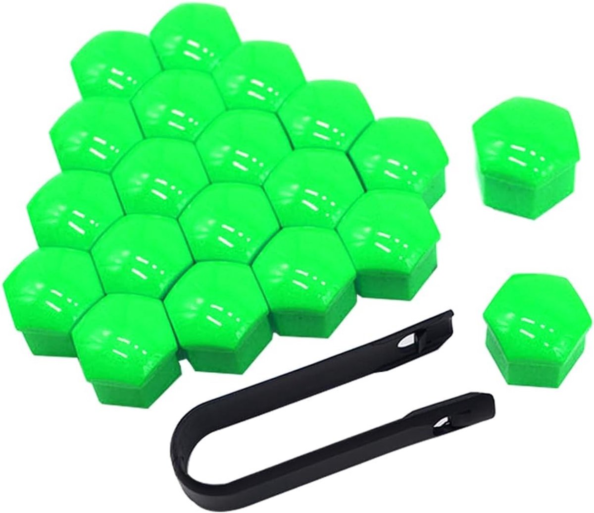20 Stuks 21mm Auto Wielmoerkappen, Universele Hub Schroefdeksels, Hexagonale Moer Bescherming met Verwijder Tool in Groen voor Auto's en Fietsen