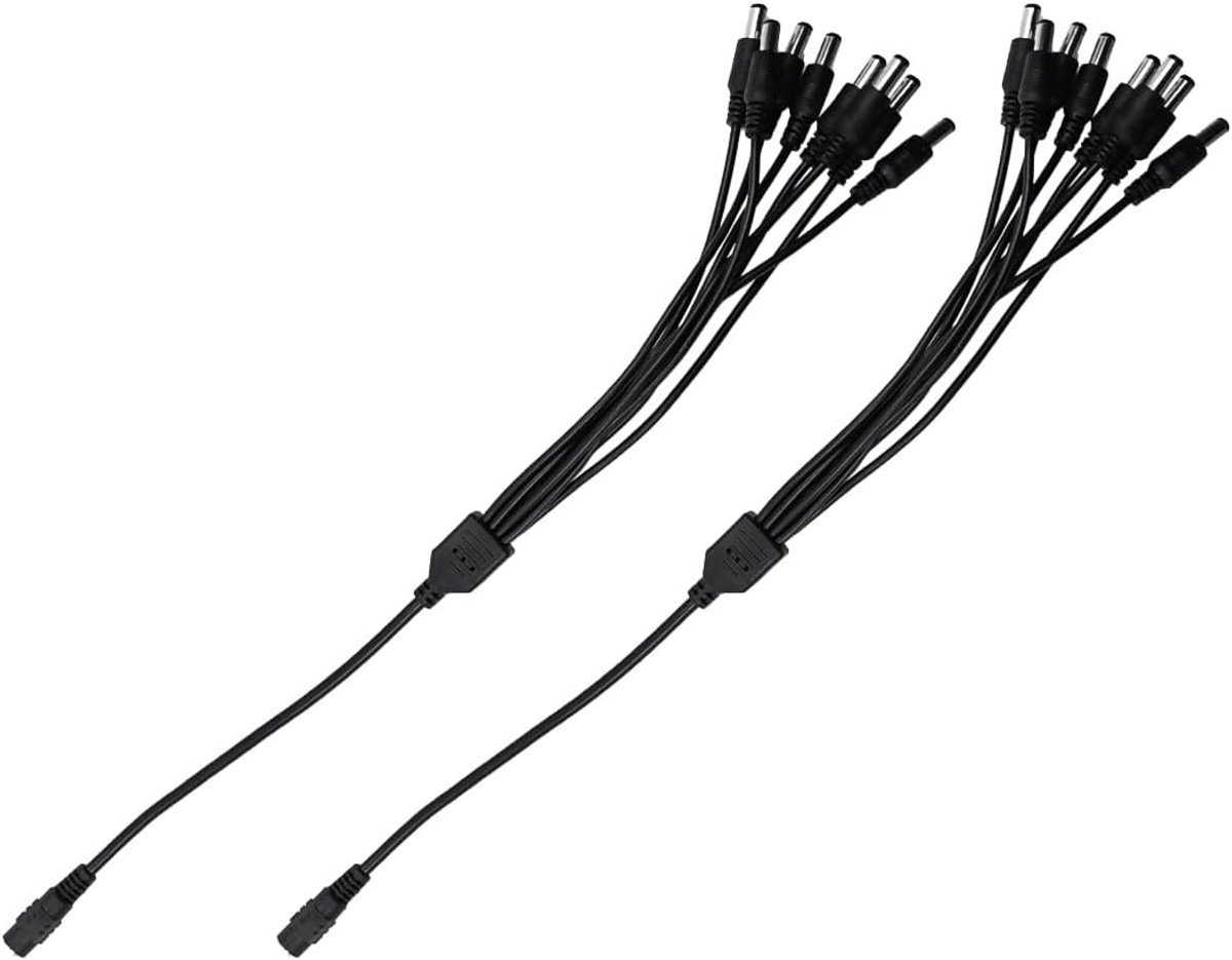 SnelShoppen - 2 Pack 1 naar 8 Pin DC Power Splitter Kabel 5.5mm x 2.1mm voor Beveiligingscamera's - Zwart - 0.4m - Hoogwaardige Verdeling voor Beveili