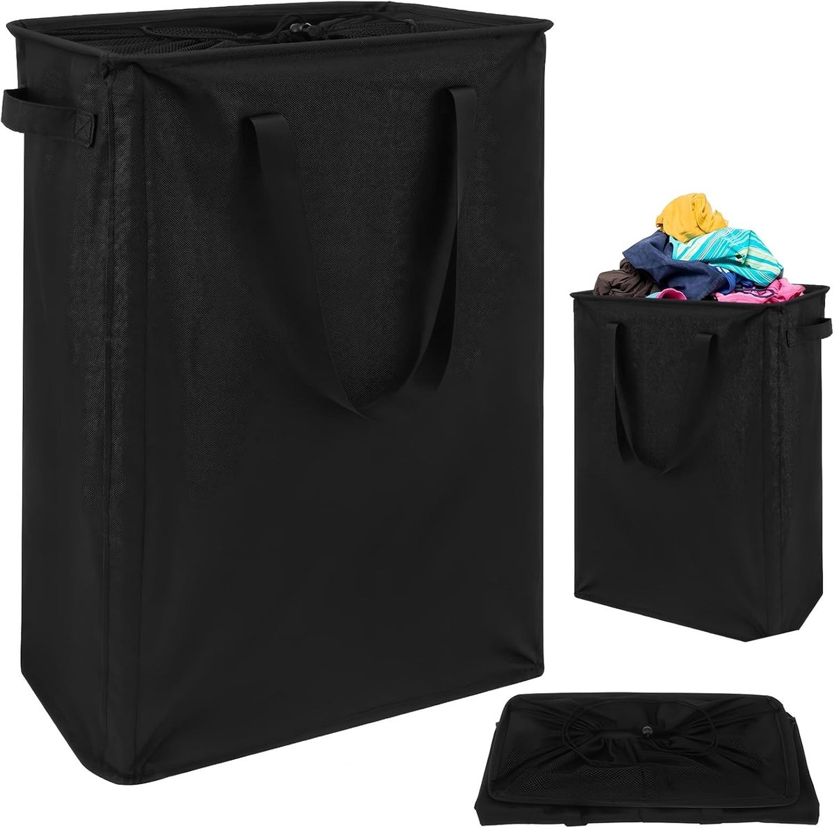 Vouwbare Wasmand met Handvatten, Smalle Wasmand voor Wasgoed in Keuken, Slaapkamer en Badkamer, 20 x 40 x 60 cm, 45L, Ruimtebesparend en Praktisch