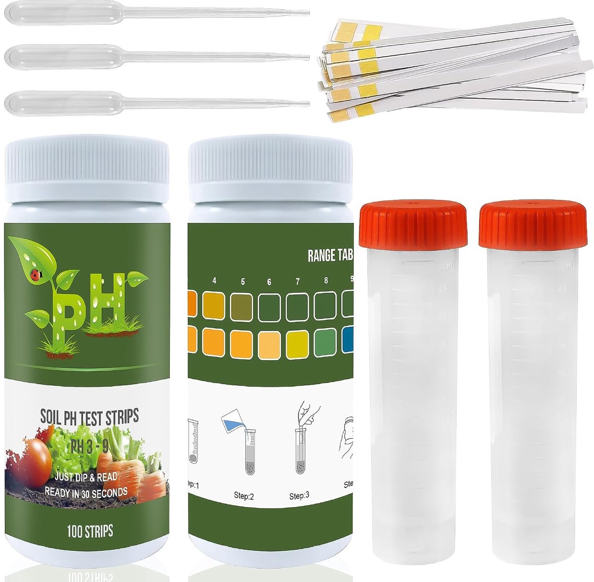 SnelShoppen - pH Tester Strip Kit met 100 Tests voor Bodem, Tuinen, Huizen, Grasvelden en Planten, Eenvoudig in Gebruik voor Optimale Groei