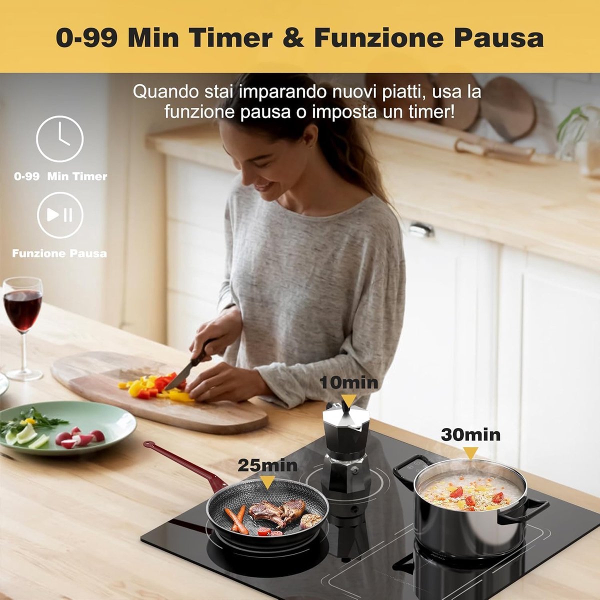 Inductie Kookplaat - Elektrisch fornuis - Snel koken - Flex Zone functie - 60 cm - Zwart
