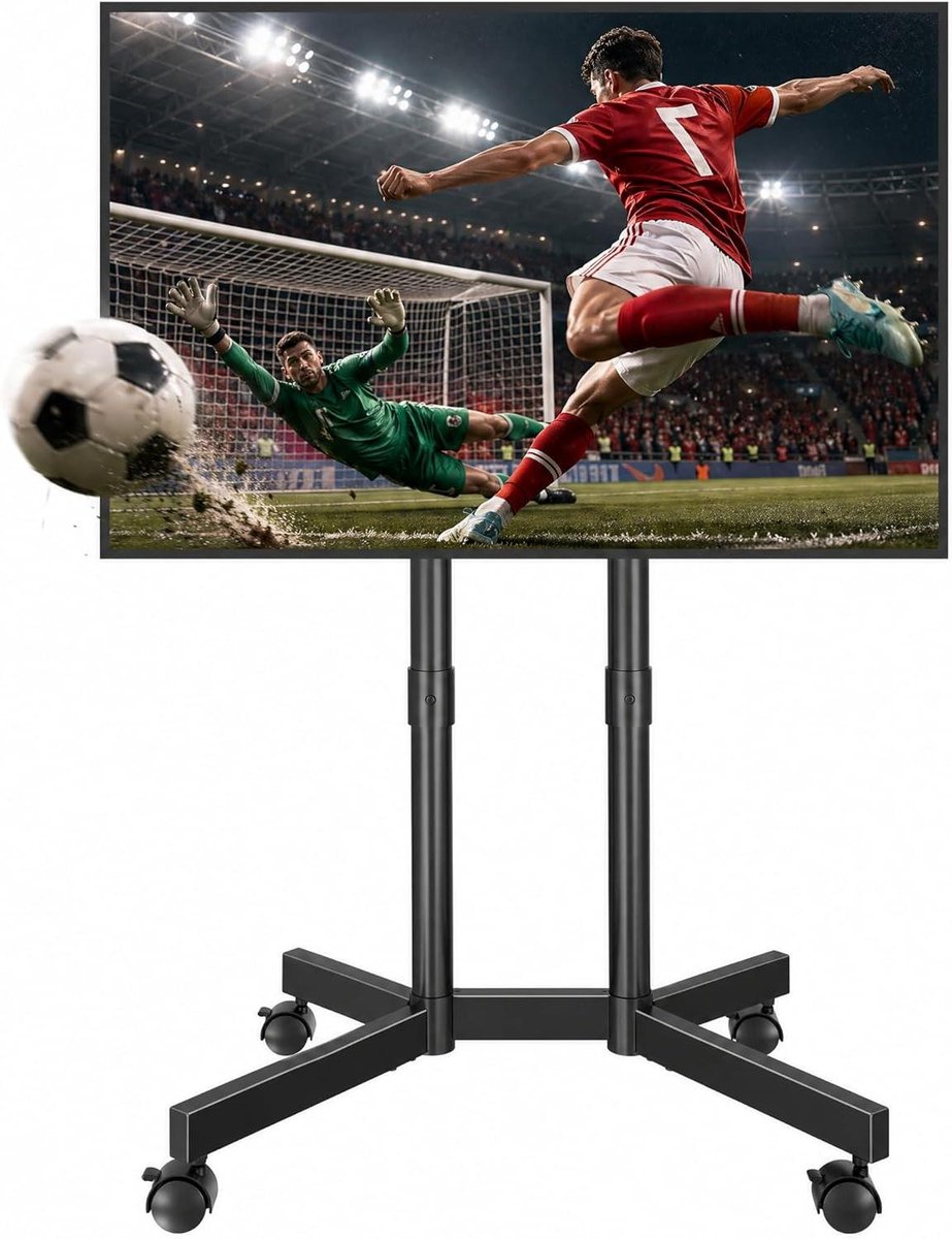 Verrijdbaar TV Meubel - TV Standaard Wielen - Flexibele Beeldweergave - 5-Traps Hoogte Verstelbaar - 32-70 Inch - Zwart