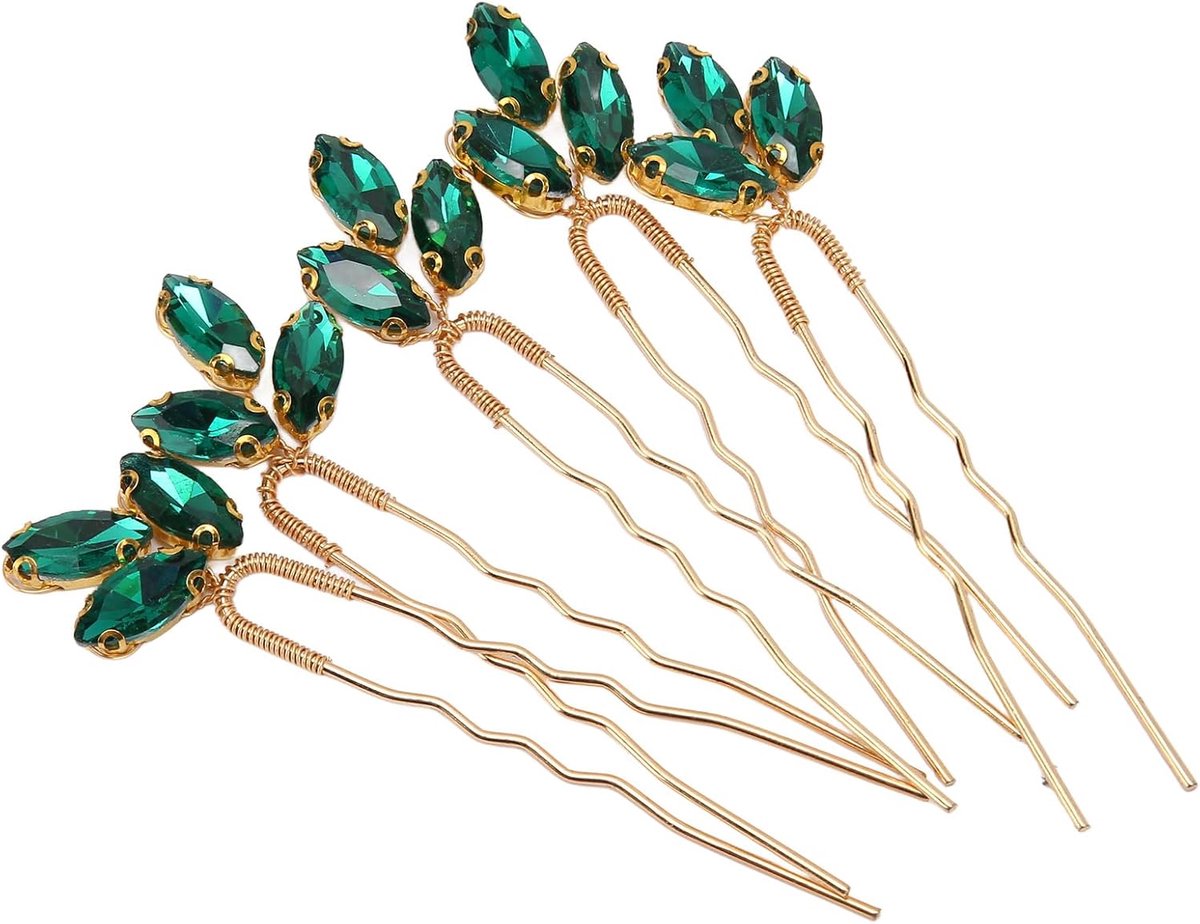 SnelShoppen - 5 Stuks Groene Kristallen Haarspelden, Vintage Lichtgewicht Haaraccessoires voor Bruid, Bruidsmeisjes en Bloemenmeisjes voor Feestelijke