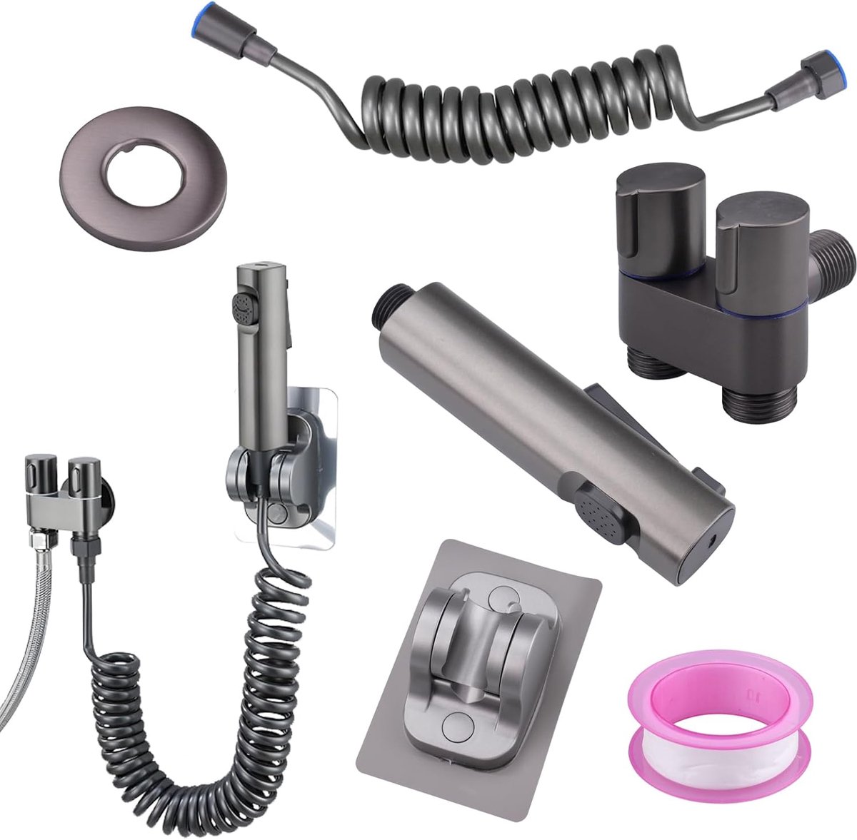 SnelShoppen - Double Jet Bidet, Toilet Sprayer, Handdouche met Veerslang en Houder voor Badkamer, Keuken en Balkon, RVS, Waterbesparend, Duurzaam