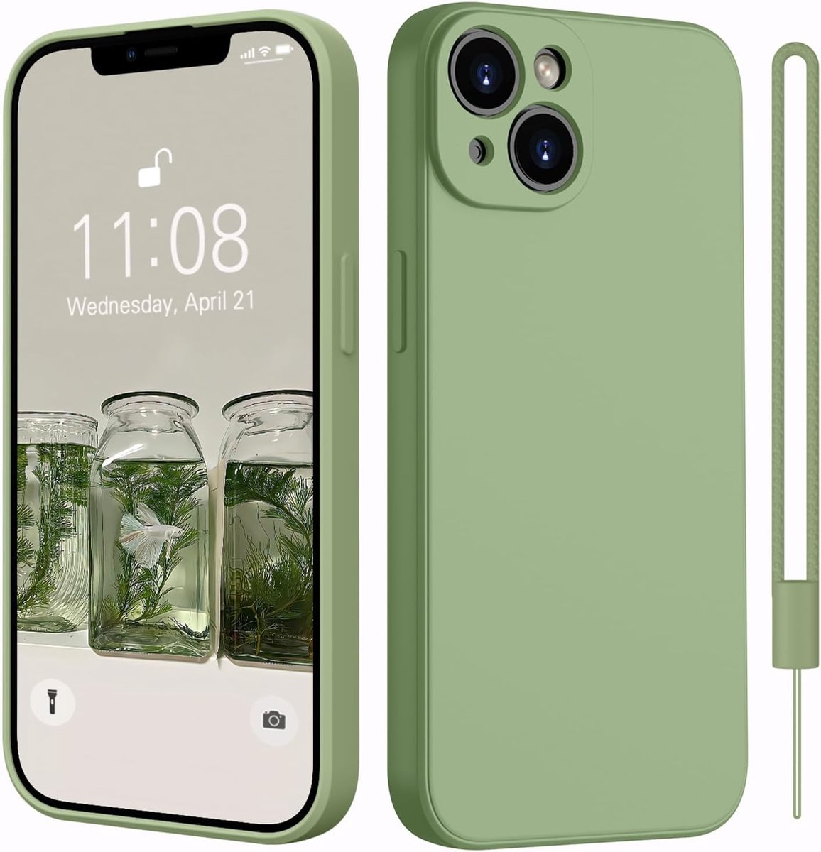 SnelShoppen - iPhone 14 Hoesje Silicone met Koord, Microvezel Binnenvoering, Dun Mobiele Telefoon Case, Allround Bescherming, Camera Bescherming, Scho