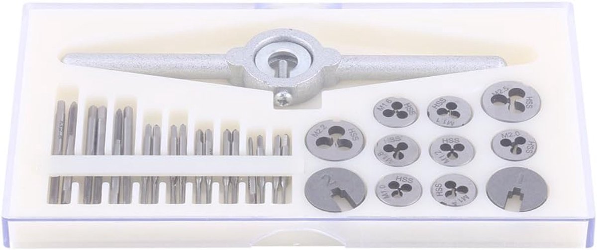 SnelShoppen - 30-delige Metric Schroef Tap en Diefset HSS M1.0-M2.5 met Verstelbare T-handgreep Mini Draad Snijgereedschap voor Precisie Draadbewerkin
