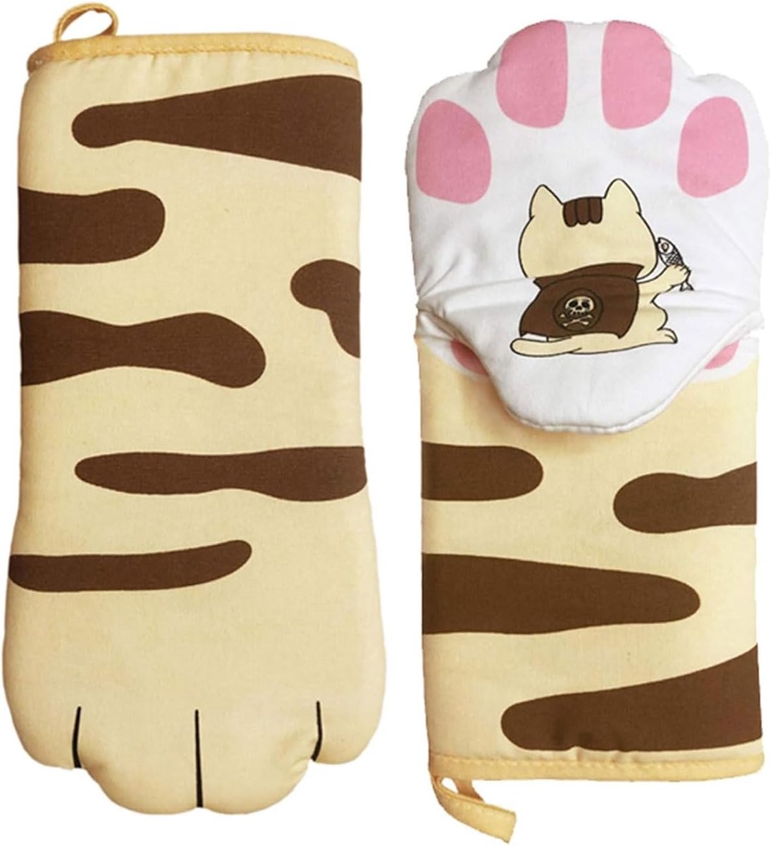 1 Pair of Oven Mitts Made of Thick Cotton Cat Shape Heat Resistant Ideal for Grilling, Kitchen Gloves, Oven and - ShopVlot