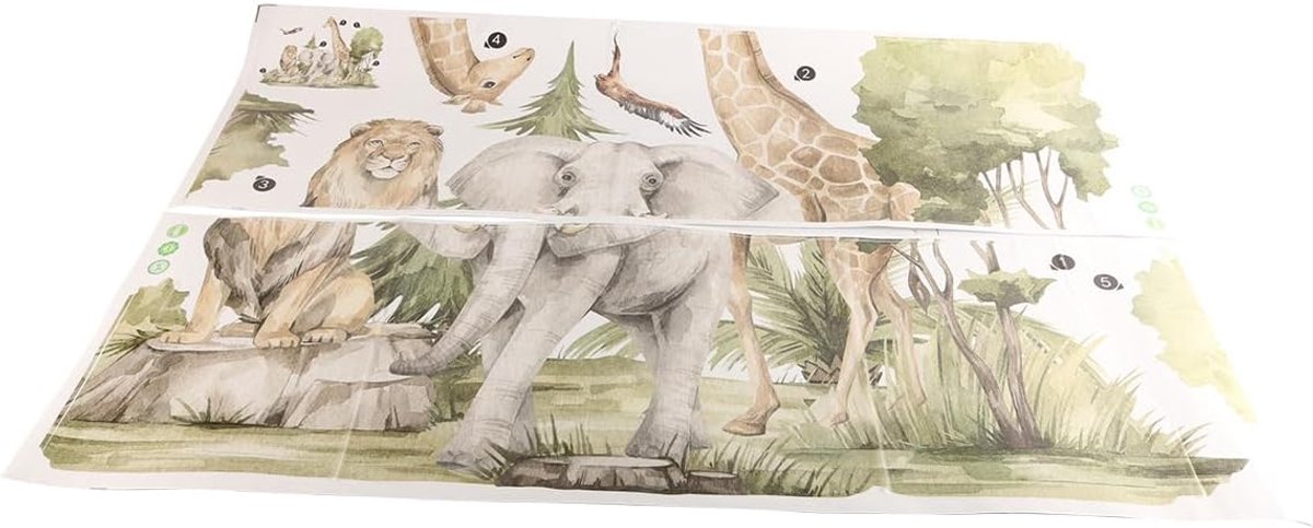 SnelShoppen - Grote Safari Dieren Muurstickers Giraffe Leeuw Olifant Adelaar Jungle Stijl Wanddecoratie Voor Thuis en Kamers