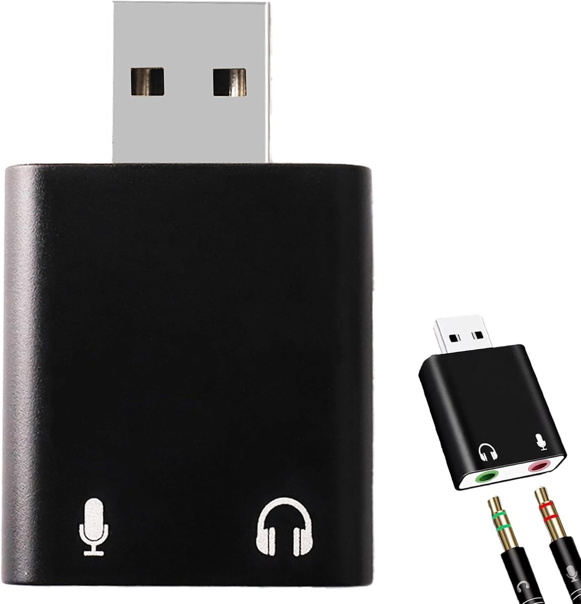 SnelShoppen - Externe USB Geluidskaart, Audio Adapter, USB naar 3.5mm Jack Plug, Stereo Geluidsconverter met Microfoon voor PS4, PS5, PC, Laptop, Comp