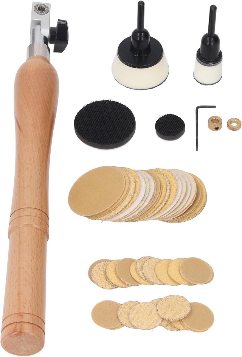 SnelShoppen - Handheld Bowl Schuurset 1 Inch 2 Inch Pads 50 Stuks Schuurdisc, Hout met Lang Handvat, Dubbele Lagerkop voor Houtbewerking, Draaibank, S