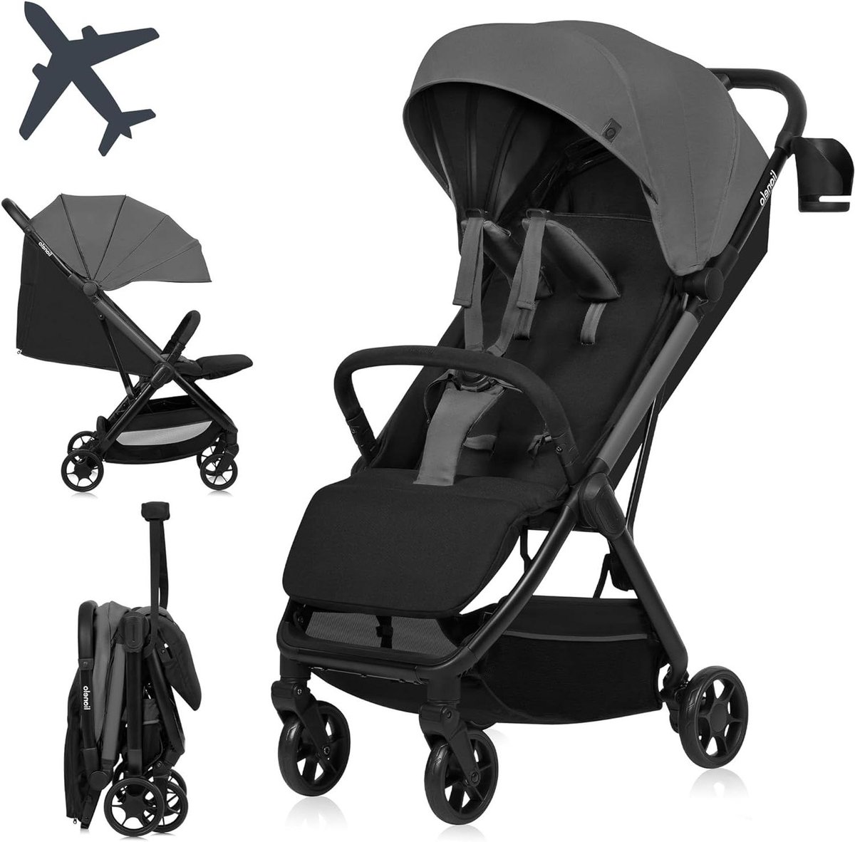 Lichtgewicht Kinderwagen - Reisbuggy Compact - Reizen Vliegtuig - Automatisch Opvouwbaar - 7.5 kg - Grijs