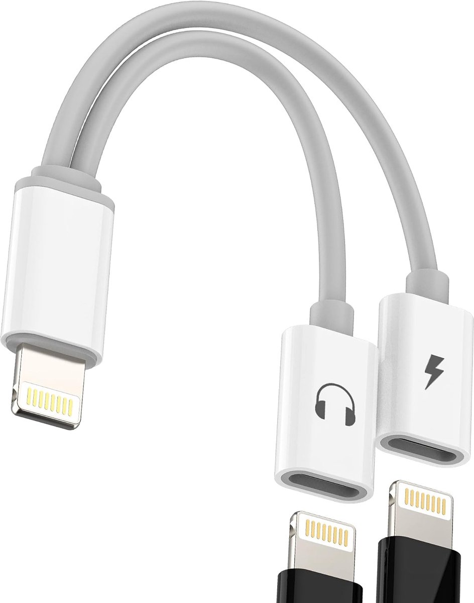 SnelShoppen - Lightning naar Jack Audio Adapter (2-in-1) voor iPhone 14 13 12 11 Pro, Oplader en Oortelefoon AUX-kabel, Dual Socket Splitter Connector
