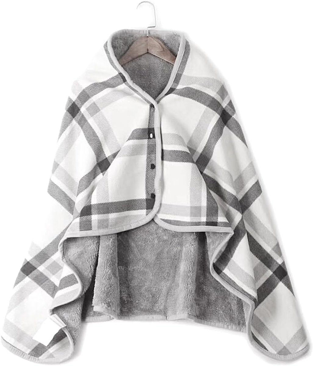 SnelShoppen - Flanellen Poncho Dekens voor Vrouwen met Knopen - Gezellige Ruit Patroon Knielange Dekens, Wrap Cape, Zachte Sjaal Stijl, Draagbare Deke