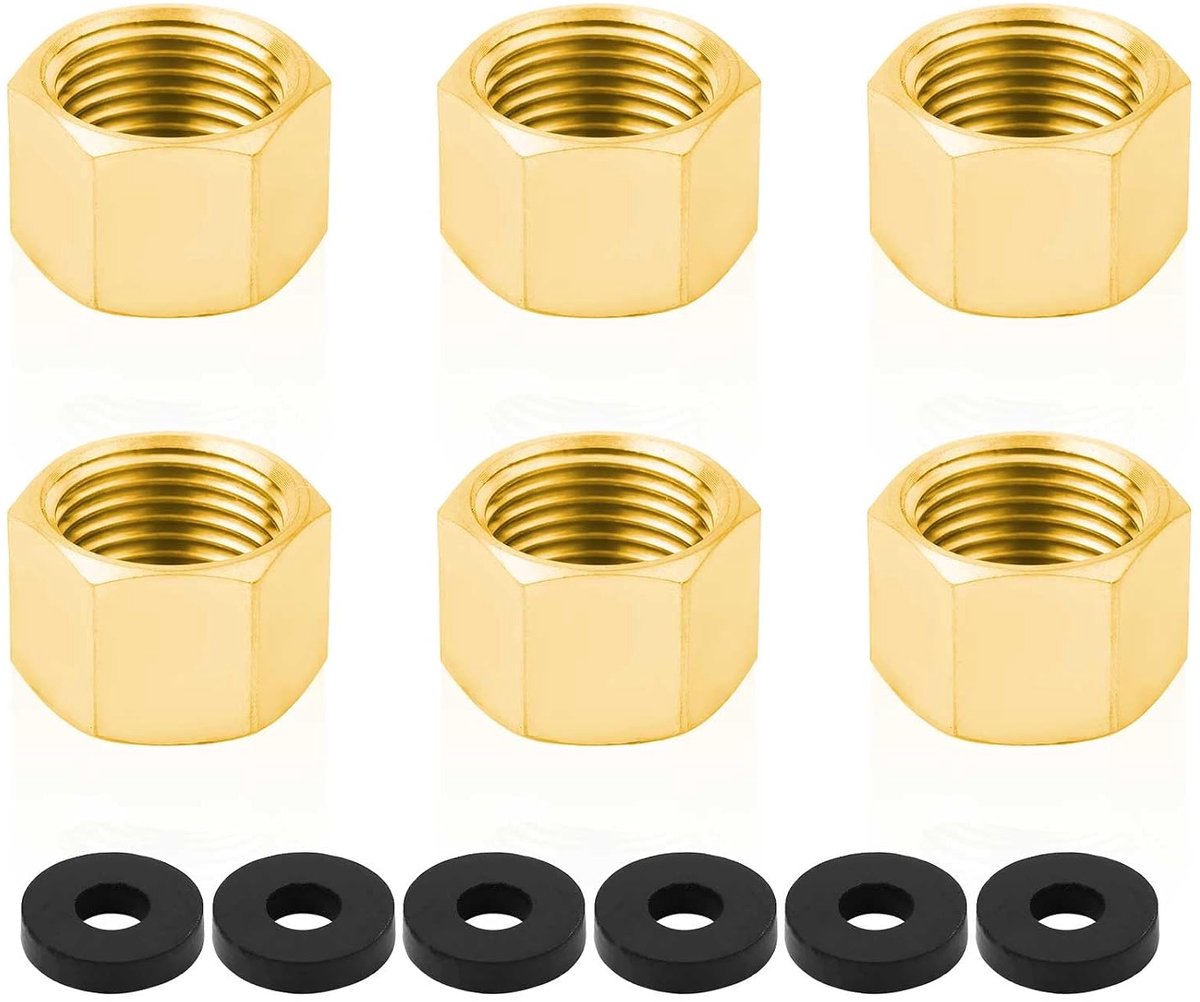 SnelShoppen - 6 Stuks Messing Pijpafsluiter met Rubberpakking, 3/8 Inch NPT Vrouwelijke Pijpplug, Hexagonale Compressie Eindkap voor Waterleidingen