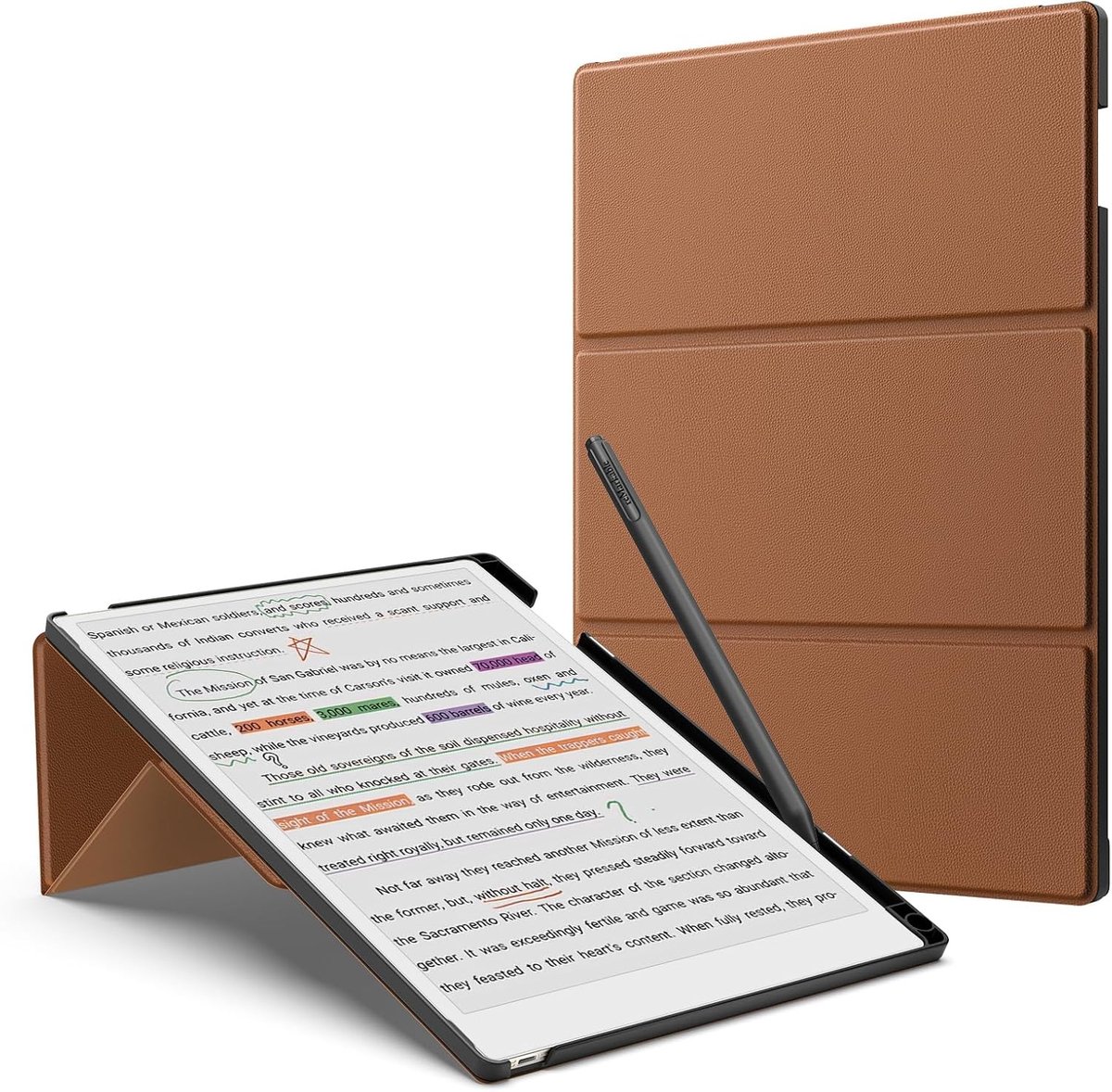 SnelShoppen - MoKo Stand Case voor reMarkable Paper Pro 2024 11.8 inch - Bruin | Premium Leren Trifold Stand Cover met Penhouder, Auto Slaap/Wake Func